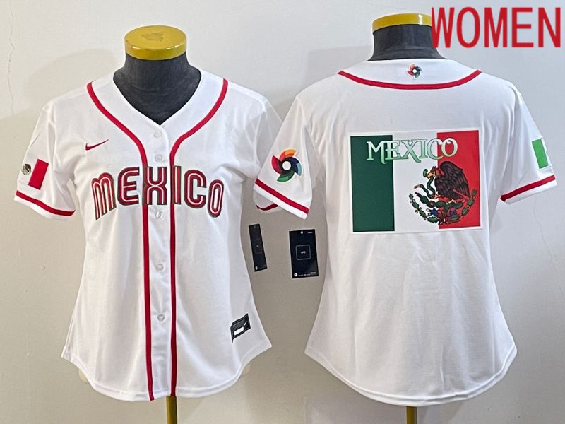 Women 2023 World Cub Mexico Blank White Nike MLB Jersey6